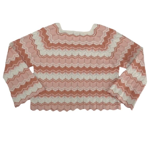 Celebrity Pink Peach & Cream Chevron Knit Tie-Front Cardigan Sweater XXL - Picture 4 of 6